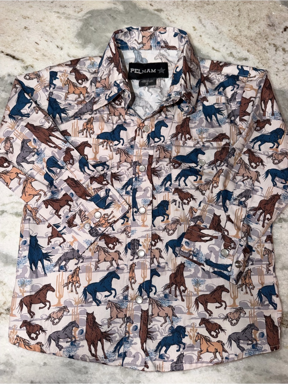 Toddler Boys Horse-Print Button-Up Shirt in Multicolor